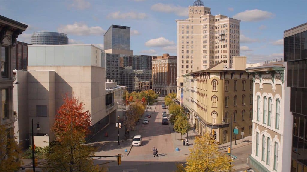 Aerial photo of downtown Grand Rapids, Michigan.