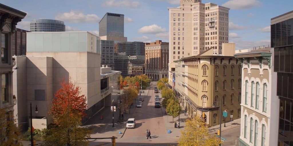 Aerial photo of downtown Grand Rapids, Michigan.
